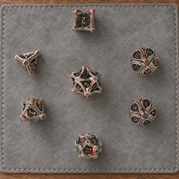 Jeu de dés en métal argenté et rouge, polyédriques à bords tranchants, pour RPG et jeux de société, D4 D6 D8 D10 D12 D20, motif branche de forêt