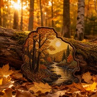 Patchs en tissu chenille brodés en forme de cœur 3D, motif Forêt d'automne irrégulière, fil métallique rivière, badge thermocollant haute densité pour chapeau
