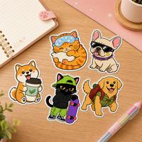 Stiker Kartun Hewan Peliharaan Kustom Kucing dan Anjing Kawaii, Stiker Vinyl Die Cut Perekat Sendiri Tahan Air untuk Botol Air dan Casing Tablet