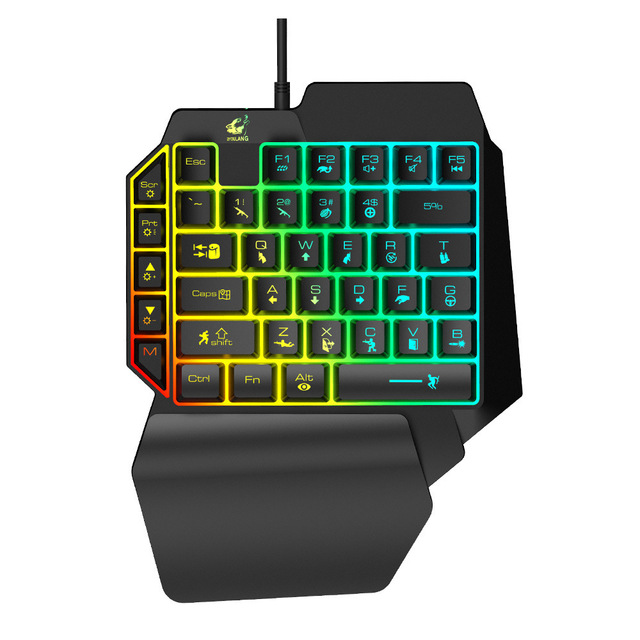 Freewolf K15 Professional Gaming Keyboard One-Handed Rainbow Mechanical Keypad with 35Keys and Wrist Rest