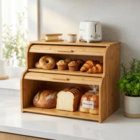 Station de petit-déjeuner en bambou, boîte à pain à 2 niveaux avec couvercle roulant, support pour grille-pain, 15 pouces, entièrement naturel, Pro, neuf
