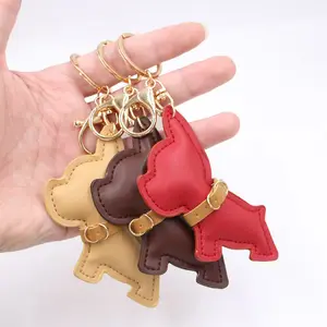 Bán buôn dễ thương phim hoạt hình Punk pháp Bulldog da Keychain Quà Tặng PU da Dog Móc chìa khóa cho phụ nữ cô gái túi quyến rũ Mặt dây chuyền