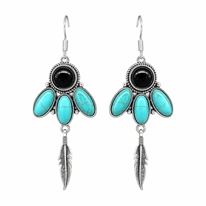 Orecchini Vintage Bohémien con Frange di Piume e Turchese, Regali per Feste Femminili - Product Image 1