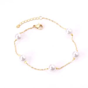 Minimalism Elegant Waterproof Pearl Bracelet 18K Gold Plated Fashionable Jewelry Stainless Steel <b>Chain</b> Link Bracelet for Women - Product Image 1