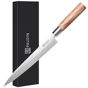 Pisau koki dapur besi karbon tinggi 11 inci kustom keluaran baru pisau Sashimi Salmon dengan pegangan kayu Zebra pisau koki