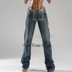 Pantaloni in Denim <span class=keywords><strong>blu</strong></span> da <span class=keywords><strong>donna</strong></span> pantaloni in Denim con lacci a vita alta - Product Image 3