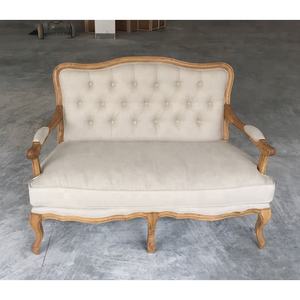 फ्रेंच प्राचीन ओक ठोस लकड़ी के फ्रेम के साथ 2 सीट सोफे कमरे में रहने वाले फर्नीचर सोफे - Product Image 2