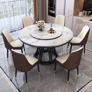 Tavolo da Pranzo Rotondo Moderno di Lusso con Piano in Pietra Sinterizzata Lucida e Base a Colonna Scultorea per Arredamento Villa - Product Image 3