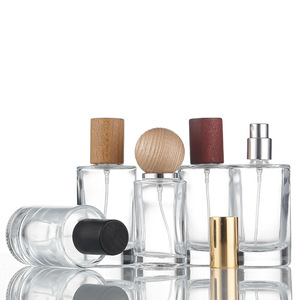 Round Empty Clear Fragrance Glass <strong>Perfume</strong> <strong>Bottle</strong> 30ml 50ml <strong>Perfume</strong> Spray Glass <strong>Bottles</strong> with Wooden Cap - Product Image 2