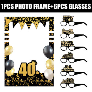 1 marco de fotos, 6 piezas, gafas de fiesta de cumpleaños, anteojos, regalos, accesorios, decoraciones de papel fotográfico, decoraciones divertidas de feliz cumpleaños