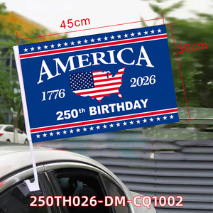 Drapeau de voiture USA 250e anniversaire 1776-2026, drapeaux patriotiques Aigle pour vitres de voiture, décoration de voiture pour le 4 juillet Fête de l'Indépendance avec mât - Product Image 2