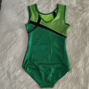 <span class=keywords><strong>Justaucorps</strong></span> de gymnastique verts pour enfants filles strass sans manches bon marché en gros d'usine - Product Image 2