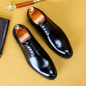 Men's Genuine Glossy Leather Oxfords Pointed Toe Lace-up Dress Shoes <b>Wedding</b> Shoes Solid Color Career All Seasons Drop Shipping - Product Image 6