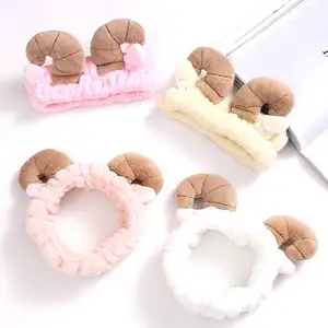 Sheep Horn Face Wash Cartoon Coral Fleece Headband Elastic Hair Bands Washing Makeup Plush Hairband Head Band Hair Accessories