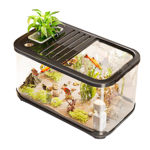 Aquarium de luxe en plastique avec couvercle, réservoir à poissons transparent créatif pour décoration de salon et bureau, boîte d'hébergement respirante pour tortues - Product Image 1