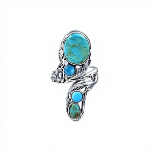 Handmade Turquoise Sterling Silver <b>Adjustable</b> <b>Ring</b> Natural Gemstone Jewelry for Women Wholesale - Product Image 1