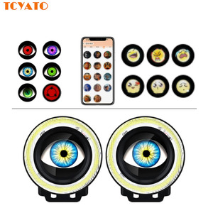 TCYATO Feux antibrouillard avant modifiés pour voiture 3,5 pouces à <span class=keywords><strong>LED</strong></span>, avec effet dynamique Angel Eye et Devil Eye, 82 modes, contrôle par application - Product Image 1