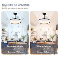 Ventilateur de plafond intelligent invisible à LED avec télécommande APP, 42 pouces, 3 pales, moteur DC rétractable moderne, OEM/ODM