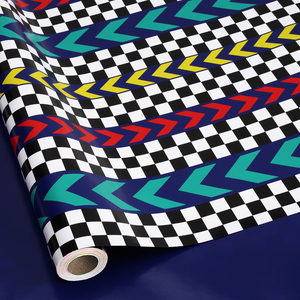 Boys Racing Checkered Double Sided Wrapping <b>Paper</b> Bright Chevron Pattern For Toddler Birthday Race Toy Gift Packaging <b>Roll</b> - Product Image 3