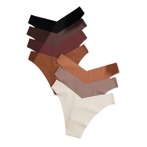 Bragas de Tanga de mujer de cintura baja con logotipo personalizado <span class=keywords><strong>para</strong></span> mujer, ropa interior sin costuras, tangas que no se muestran, bragas sin rastro de seda helada - Product Image 2