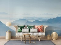 Papier Peint Mural Adhésif Montagne Bleue Brumeuse – Décoration Murale Paysage Minimaliste Personnalisée pour Salon et Bureau – Amovible