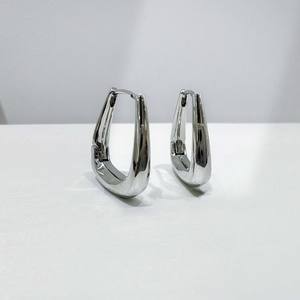 custom plata 925 sterling <b>silver</b> Geometric <b>Hoop</b> Earring chunky polish simple rhodium plated everyday wear hiphop korean earrings - Product Image 1