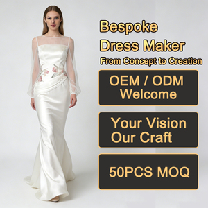 Robes pour femmes, blanches, transparentes, à manches longues, brodées <span class=keywords><strong>de</strong></span> fleurs, en satin et tulle, maxi, pour soirée, mariage - Product Image 1