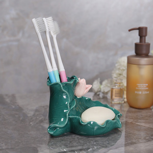 Ruijie Ceramic Toothbrush <b>Holder</b> Leaf Shape <b>Soap</b> <b>Dish</b> Self Drain Bathroom Accessory - Product Image 4