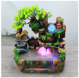 Fontaine de fonction de cascade d'intérieur de méditation Zen fontaine de table de résine de ruisseau de rocaille de Fengshui avec l'aquarium - Product Image 2