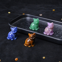 Vente en gros de sculptures d'animaux en cristal naturel multicolores de 1,5 pouce, mignonnes petites sculptures de chat pour cadeau