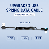 Câble de données USB Type C avec LED 6A, 120W, coudé, USB-A vers TYPE-C, câble de charge rapide PD à ressort pour téléphone et appareils électroniques domestiques