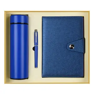 Toptan kurumsal deri not defteri hediye setleri led termos flask özel logo lüks dizüstü promosyon hediye kutusu ile kalem