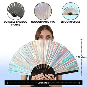 Hot Selling PVC Fan Hand Silver Color Chinese Ancient Custom Hand Folding Fan Bamboo For Wedding Party