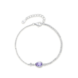 Pulsera de Cadena de Plata de Ley S925 con Zirconia Azul-Púrpura en Forma de Lágrima, Regalo de San Valentín para Mujer, Versión de Cobre Personalizable - Product Image 1
