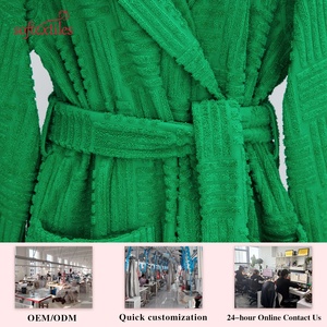 Softextiles Custom Logo Luxury Green Pure Cotton Jacquard <strong>Hooded</strong> <strong>Bathrobe</strong> Quick-drying Breathable Bath Robe Spa <strong>Bathrobe</strong> - Product Image 2