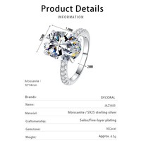 Bague en argent S925 originale avec moissanite ovale de 10 carats (10*14mm) couleur D pour femme, bijoux fins de mariage