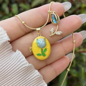 Collana con Pendente a Tulipano in Zirconi Placcata <span class=keywords><strong>Oro</strong></span> 18K, Stile Vintage, per Uso Quotidiano, Regalo con Catena - Product Image 6