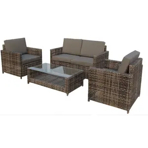 Großhandel outdoor terrasse wicker rattan möbel set mit grau kissen