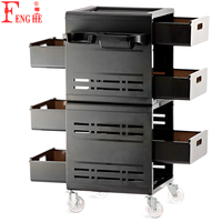 Chariot de Salon Noir Haute Qualité X5 en ABS et PP, 6 Tiroirs Doubles Extensibles, Roues en PU de 3 Pouces pour Sèche-Cheveux et Peignes, Idéal pour Salon de Coiffure