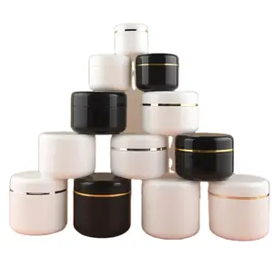 Free samples 10g 20g 30g 50g 100g 150g 200g 250g White PP Plastic Cosmetic Cream Jar Pot with UV Silver Gold Edge