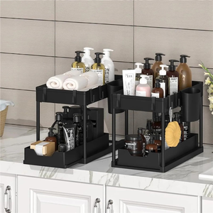Multi Purpose Kitchen 2 Tier Organizer Pull Out Sliding Drawers Under Sink Cabinet Shelf Spice Bathroom Storage <b>Rack</b> - Product Image 5