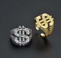 Bague de mariage ajustable en alliage plaqué or, style punk exagéré, motif signe dollar, la plus vendue en gros