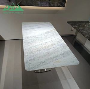 <span class=keywords><strong>Mesa</strong></span> <span class=keywords><strong>de</strong></span> Comedor <span class=keywords><strong>de</strong></span> Piedra Sinterizada Verde Jade <span class=keywords><strong>de</strong></span> Lujo Wayon, Base <span class=keywords><strong>de</strong></span> Pedestal Cromado Martillado, Muebles Art Deco - Product Image 2