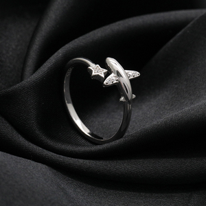 Anello per pentagramma di aeroplano aperto di moda con zircone regolabile per donne 925 anello in argento Sterling da donna - Product Image 2