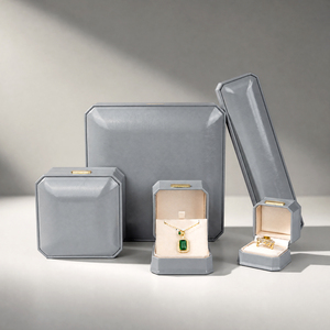 Coffret à bijoux Zebopak en cuir PU gris octogonal avec anneaux et colliers, collection de cadeaux de Noël, vente en gros - Product Image 1