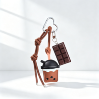 Porte-clés en peluche marron doux, design mode dessin animé anime, tasse à café et barre de chocolat, breloque de sac, cordon et mousqueton pour sac à dos et clés