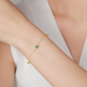 Pulsera de Cadena Chapada en Oro con Circonita Redonda Pequeña Amarillo-Verde en Plata de Ley S925 para Joyería Femenina, Versión de Cobre Personalizable - Product Image 5