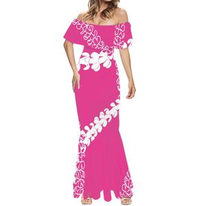 Vestido Túnica <span class=keywords><strong>Sexy</strong></span> con Estampado Tribal <span class=keywords><strong>Masi</strong></span> Tapa de Flores Tagimoucia de Fiji, Falda Ajustada con Cola de Pez, Vestido Polinesio de Manga Corta, Vestido con Hombros Descubiertos - Product Image 6