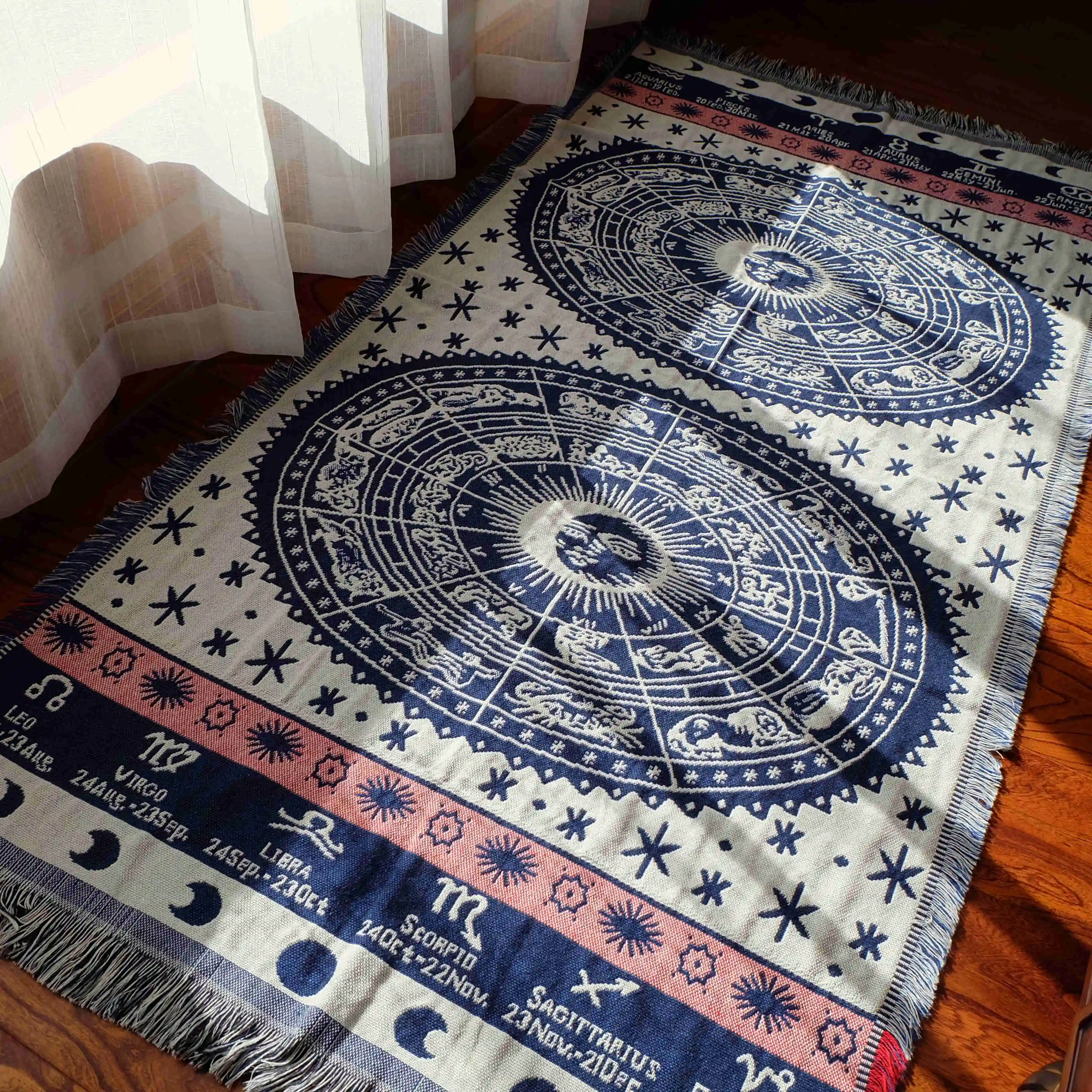 Prix de gros Constellation d'étoiles horoscope Astro plaine l'univers style tatami tapis couvre-lit canapé couverture avec frange glands