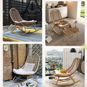 Silla Mecedora de Ratán para Adultos, Silla Reclinable de Jardín para Exteriores, Diseño Moderno y Simple, Silla Individual de Bambú Resistente para Balcón, Patio y Hogar - Product Image 2